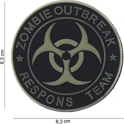 Gumová nášivka 101 Inc nápis Zombie Outbreak Team - čierna