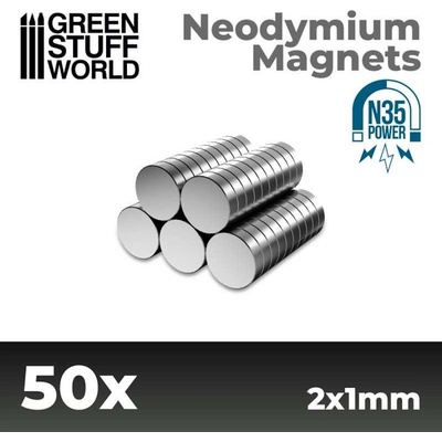 Green Stuff World Neodymium Magnets 2x1 mm 50 units N35 / Neodymové magnety 2x1 mm 50 ks