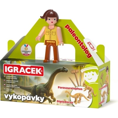EFKO Igráček Paleontoložka figurka s vykopávkami dinosaurů Parasaurolophuse a Diplodocuse