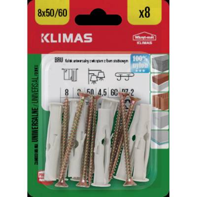 Klimas Wkret-Met 8x60mm - 8 ks - Univerzálna rozperná hmoždinka so skrutkou, BRU