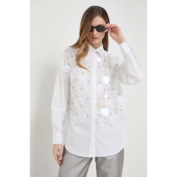 PINKO Памучна риза Pinko дамска в бяло със свободна кройка с класическа яка 102476. A1P1 (102476.A1P1)