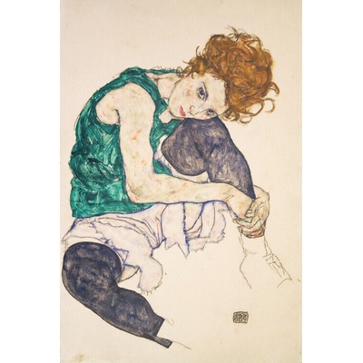 Plakát, Obraz - Sedící žena s pokrčenými koleny, Egon Schiele, 26.7 × 40 cm