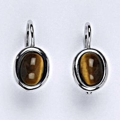 Čištín Stříbrné náušnice, přírodní Tygří oko 8x6 mm NK 1355