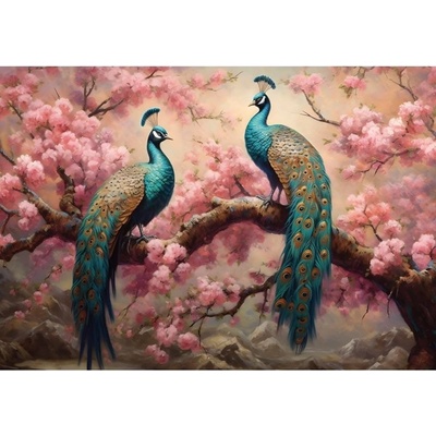 Postershop Fototapeta vliesová Art Abstract Branches Flowers Birds Peacocks 1 rozměry 416x254 cm