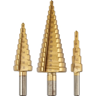 GRAPHITE Стъпаловидни свредла: 4-12, 4-20, 4-32 mm, TiN, комплект от 3 бр. 54T300 (54T300)