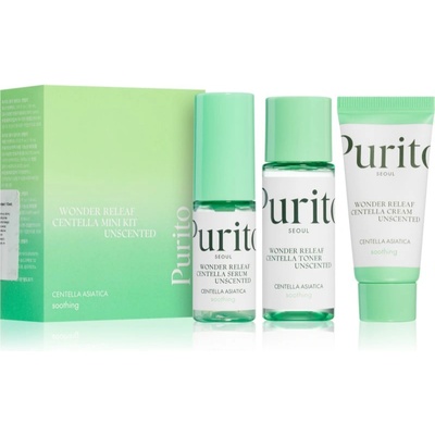 PURITO Wonder Releaf Centella Mini Kit Unscented комплект за пътуване за чувствителна и раздразнена кожа