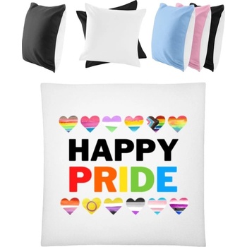 Darčeky PrintEQ Štvorcový Farebný Vankúš Nápis Happy Pride Biela/Čierna 40x40