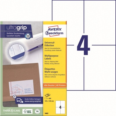 Avery Zweckform 3483 Samolepící etikety 105x148mm 400 ks bílá – Zboží Dáma