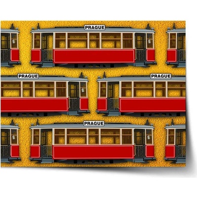 Sablio Plagát Pražské historické električky Žltý Pattern - 60x40 cm