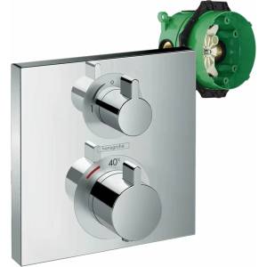 Hansgrohe Термостатичен смесител за душ Hansgrohe Ecostat Square със скрит монтаж, 2 функции и включен iBox (15714000 + 01800180)