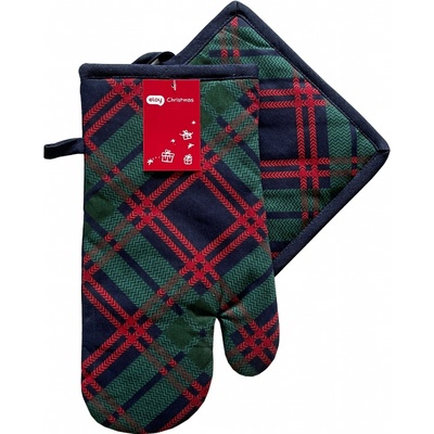 Kuchyňský set rukavice/chňapka CHRISTMASSY zelená/modrá 18x30 cm/20X20 cm ESSEX