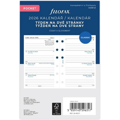 Filofax kalendář kapesní 2026 ČJ+SJ týden/2 stránky – Zboží Živě