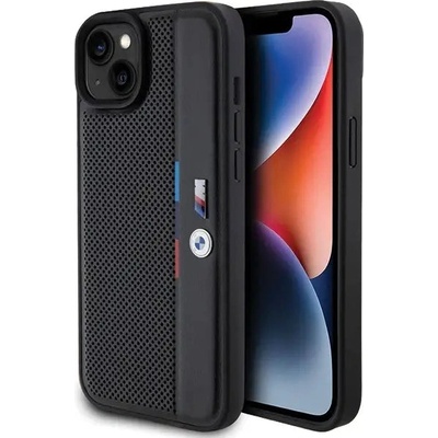 BMW Кейс BMW Perforated Tricolor Line за iPhone 15 Plus / 14 Plus, черен (BMW000783-0)