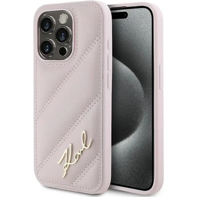 KARL LAGERFELD Калъф Karl Lagerfeld Diagonal Quilted Script за iPhone 15 Pro - розов (3666339252526)