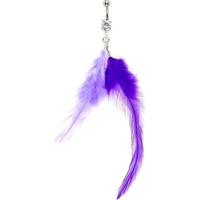 Šperky eshop piercing do pupíku dvě pírka a zirkon F10.15