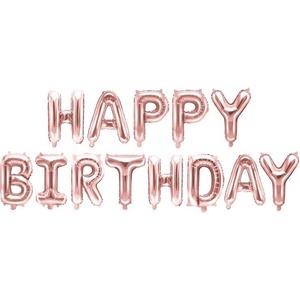 Party Deco Фолиев Надпис "Happy Birthday", Розово Злато, 340х35см (FB6M-019R)