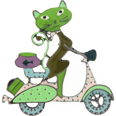 Biju brož kočička na skútru zelená 9001670-1