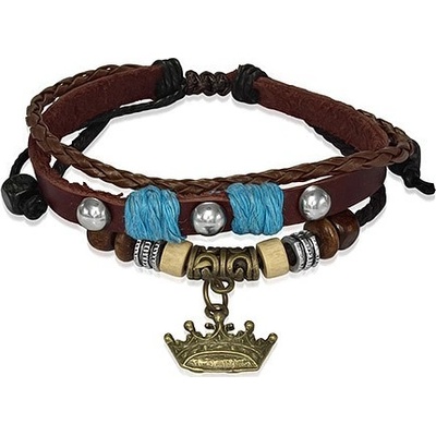 Šperky eshop kožený náramok s drevenými korálkami kráľovská koruna T17.10
