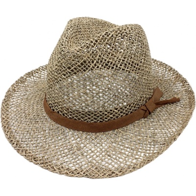 Slaměný klobouk z mořské trávy s hnědým páskem Fedora