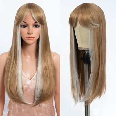 Paruka Style Icon s ofinou Dlouhé rovné syntetické vlasy Paruka s ofinou hnědá