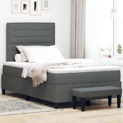 vidaXL BoxSpring Postel s Matrací & Lavicí Tmavě Šedá Textil