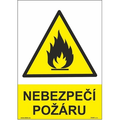 DUKO NEBEZPEČÍ POŽÁRU Formát: 210 x 297 mm, Materiál: plast 0,5 mm, samolepící vinylová fólie