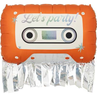 PartyDeco Fóliový balón Retro kazeta „Let's Party“ 91 x 58 cm