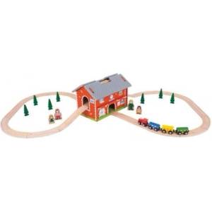 Bigjigs Toys - Дървен комплект от релси и влак за пренасяне (BJT024)