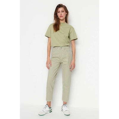 Trendyol Mint Vysoký pas Mom Jeans krémová