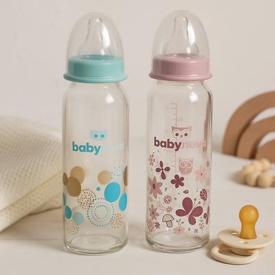 Baby Nova kojenecká skleněná láhev se standardním hrdlem růžová 240 ml