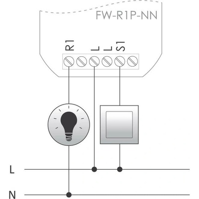 FW-R1P-NN - Bezdrôtové multifunkčné relé bez N vodiča ON/OFF/impulz/1s-48hod, 195-265V, 4A