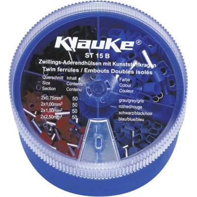 Klauke ST15B sada 2násobných dutiniek 0.75 mm², 1 mm², 1.5 mm², 2.5 mm² čiastočne izolované sivá, červená, čierna, modrá
