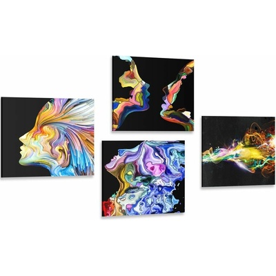 Set obrazů barevná abstrakce na černém pozadí - 4x 40x40