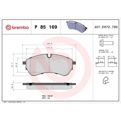BREMBO Sada brzdových platničiek P85 169