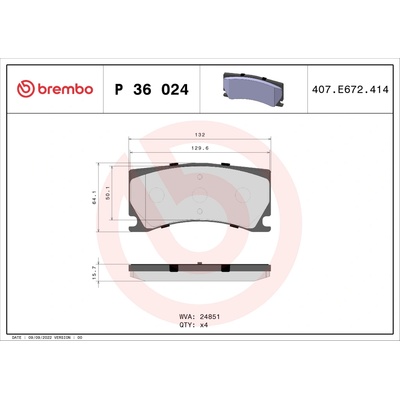 Sada brzdových platničiek, vždy 4 kusy v sade BREMBO P 36 024 (P36024)