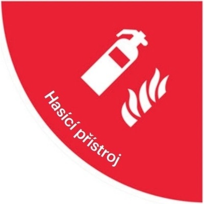 Samolepicí plošné protiskluzové značení (čtvrtkruh), ''hasicí přístroj'' – PVC, 900×900 mm
