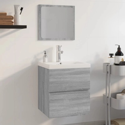 vidaXL Комплект мебели за баня, сив сонома, инженерно дърво (3152865)