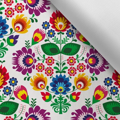 Látka s potlačou nepremokavý polyester TD/NS folk Paula na bielom