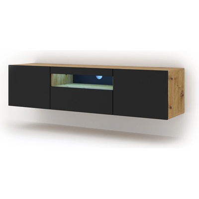 BIM Furniture ТВ шкаф aura 150 стоящ/окачен, дъб артисан/черен мат, led (tvstaura150eicbml)