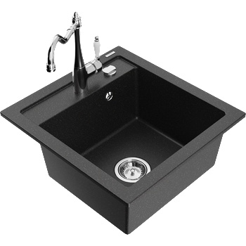 Mexen Vito кухненска мивка от гранит с 1 камера и смесител Carla, черен/сребърен металик - 6503-73-670700-00 (6503-73-670700-00)