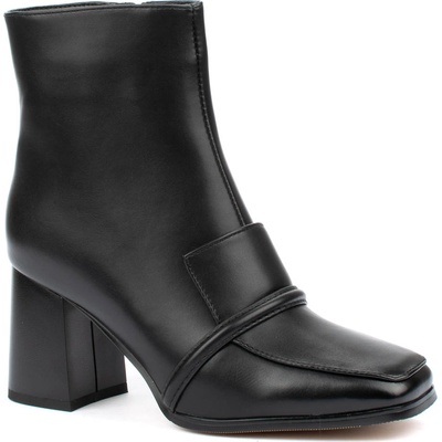 Черни дамски боти от еко кожа на широк ток