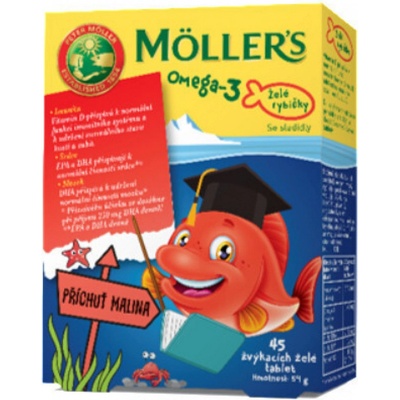 Mollers Omega 3 Želé Rybičky malinová příchuť 45 tablet