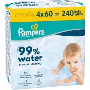 Pampers Бебешки мокри кърпички Pampers - Water, 4 х 60 броя (1100049761) - ozone