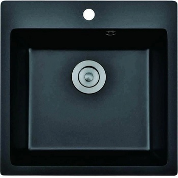 Inter Ceramic Кухненска мивка 5050, Inter Ceramic, гранит, едно корито, със сифон, 50x20х50см (5050 BLACK CENTRAL HOLE)