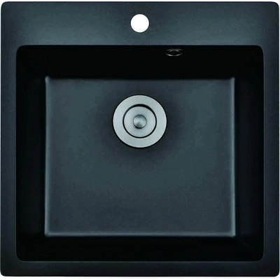 Inter Ceramic Кухненска мивка 5050, Inter Ceramic, гранит, едно корито, със сифон, 50x20х50см (5050 BLACK CENTRAL HOLE)