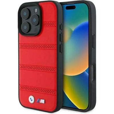BMW M Perforated And Stitched Line MagSafe калъф за iPhone 16 Pro Max - червен (3666339324278)
