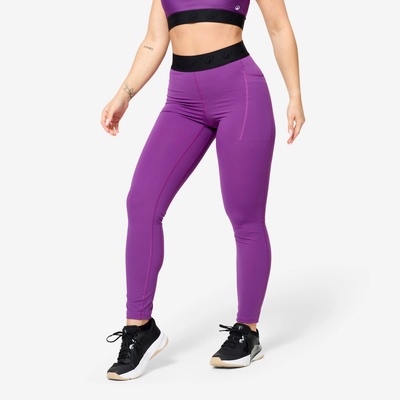 DOMYOS Dámske fitness legíny s pružným pásom fialové