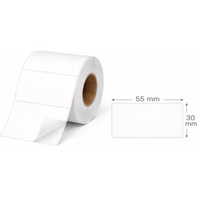 Papierová Etiketa 55 mm x 30 mm, Papier, Biela, Dutinka 76 mm, 5000 ks/kotúč, Permanentné lepidlo