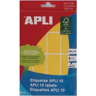 APLI Etikety, 25x40 mm, ručne popisovateľné, farebné, zaoblené rohy, APLI, žlté, 128 etikiet/bal