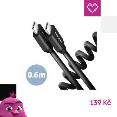 Axagon BUCM-CM10TB TWISTER USB-C USB-C, USB 2.0, 3A, ALU, tpe, 0,6m, černý
